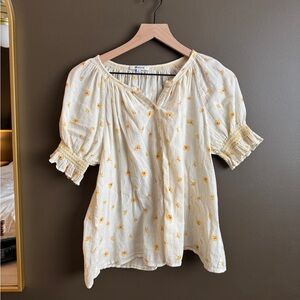 Madewell Cream Floral Puff Sleeve Blouse 100% Cotton Medium